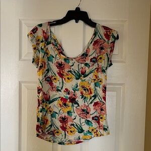 Charlotte Russe Multicolor Floral Short Sleeve Top